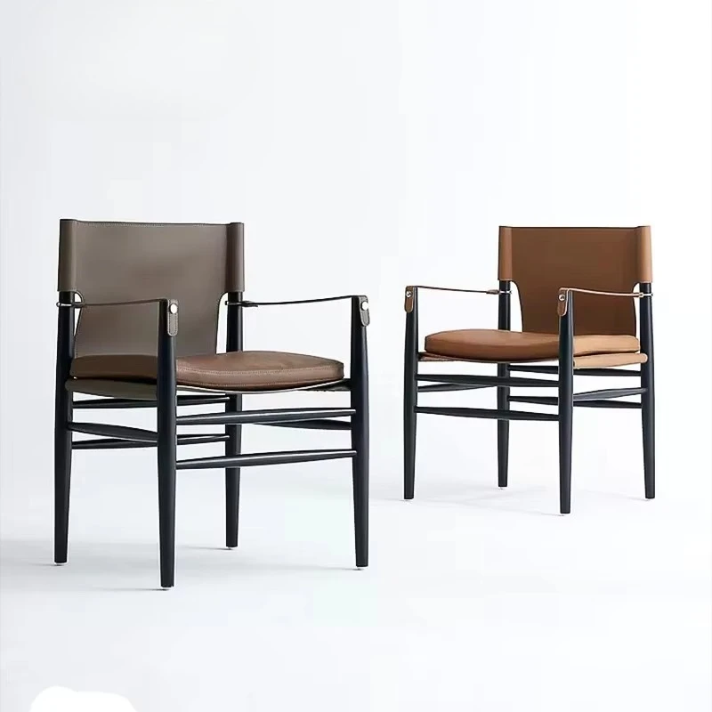 Nordic Classic Design Medieval High Quality Wear-resistant Saddle Leather Upholstered Solid Wood Dining Chair