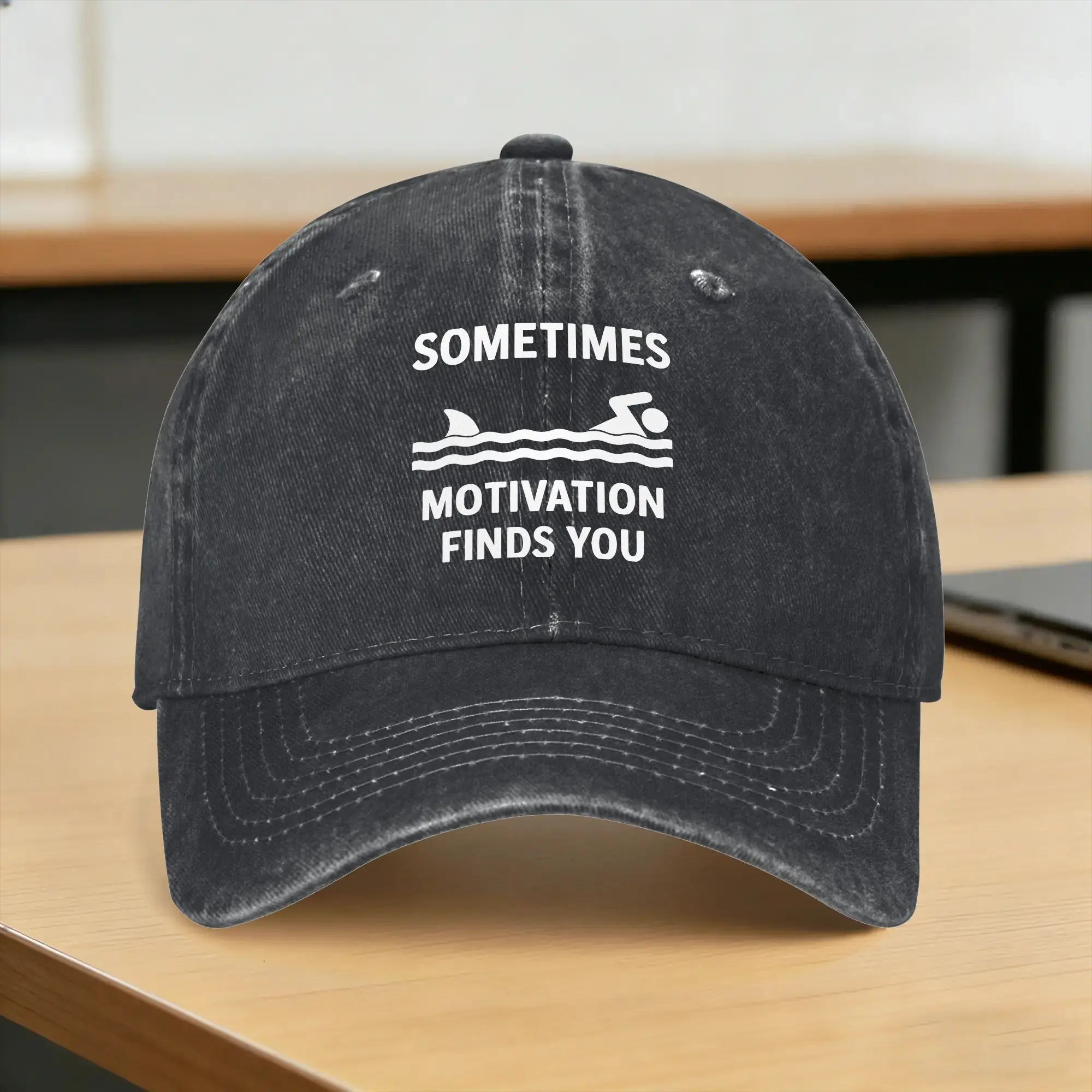 Vintage Sometimes Motivation Finds You Tee Funny Shark Sun Baseball Cap  Men Women Design Trucker Hat Sunscreen Baseball Caps