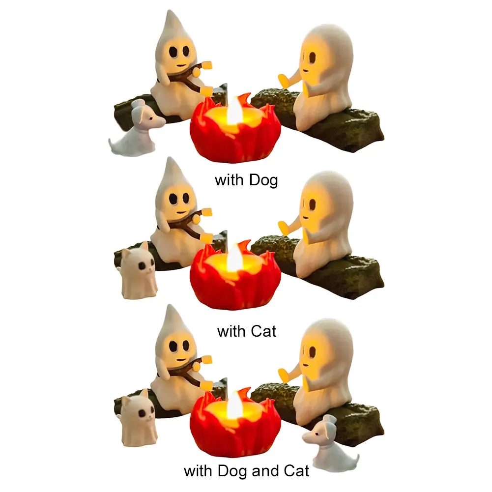 Ghost Campfire Gathering Cute Ghost Figurine Set Cozy Spooky Statue Halloween Decorations for Home Mantel Or Desk