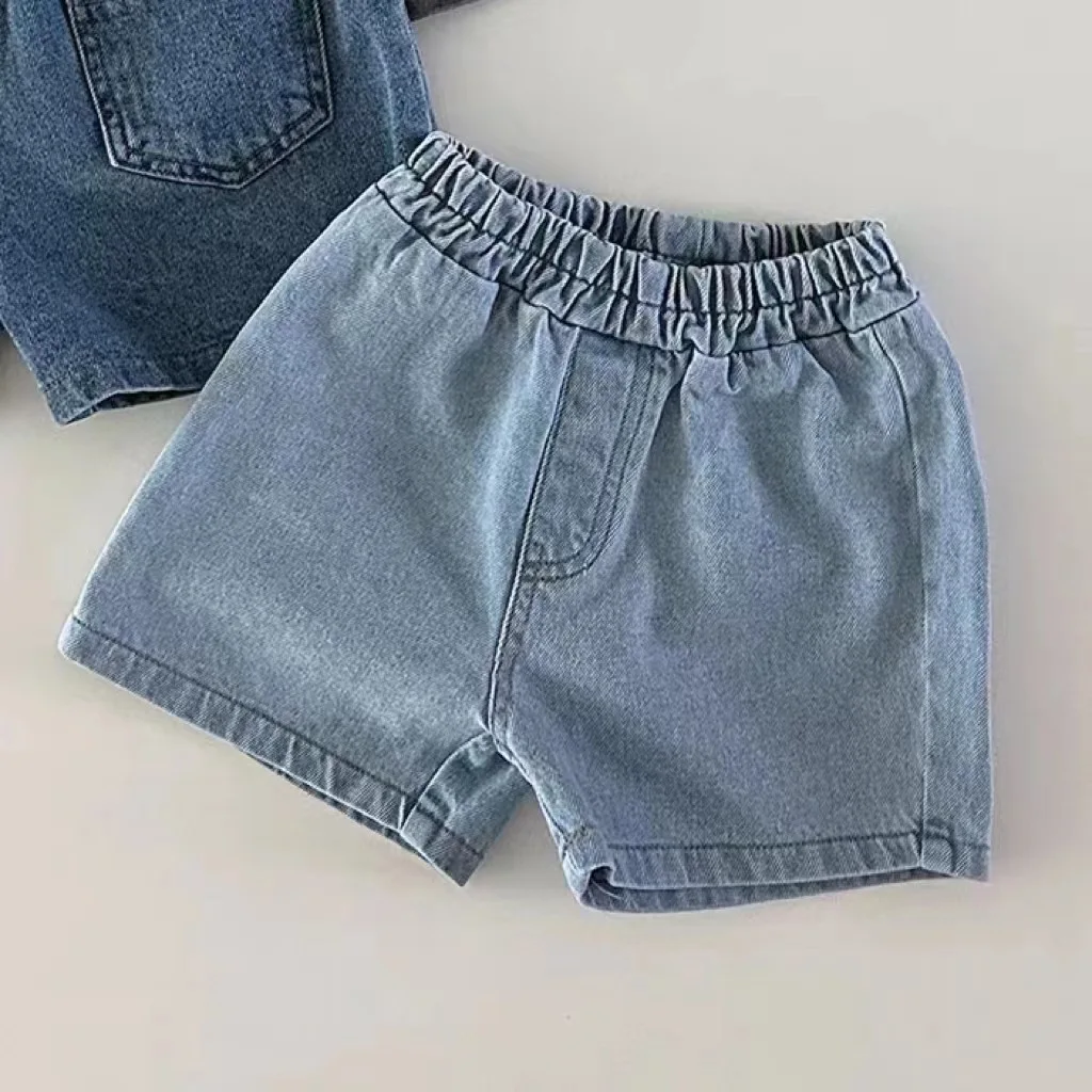 Baby Clothing Denim Shorts 2024 Summer Boys and Girls Pocket Denim Baby Fashionable Casual Sweet Thin Baby Loose Pants