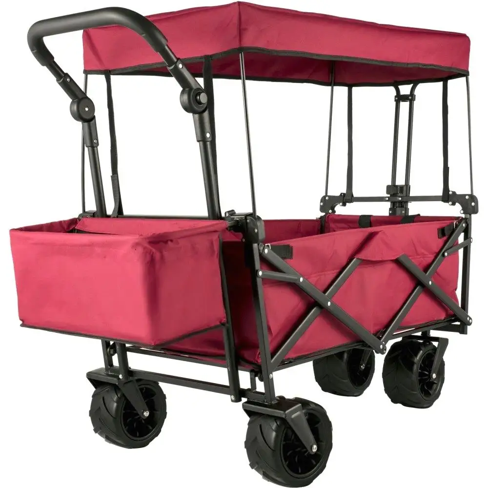 

Extra Large Folding for garden Cart Collapsible with Removable Canopy Wheels Rear Storage for garden Camping Grocery Red