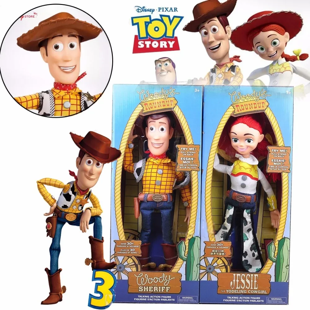 Sheriff Woody Jessie Figurines Talking and Singing Puppets Disney Movie Toy Story Modle with Box Gift Kids Toys