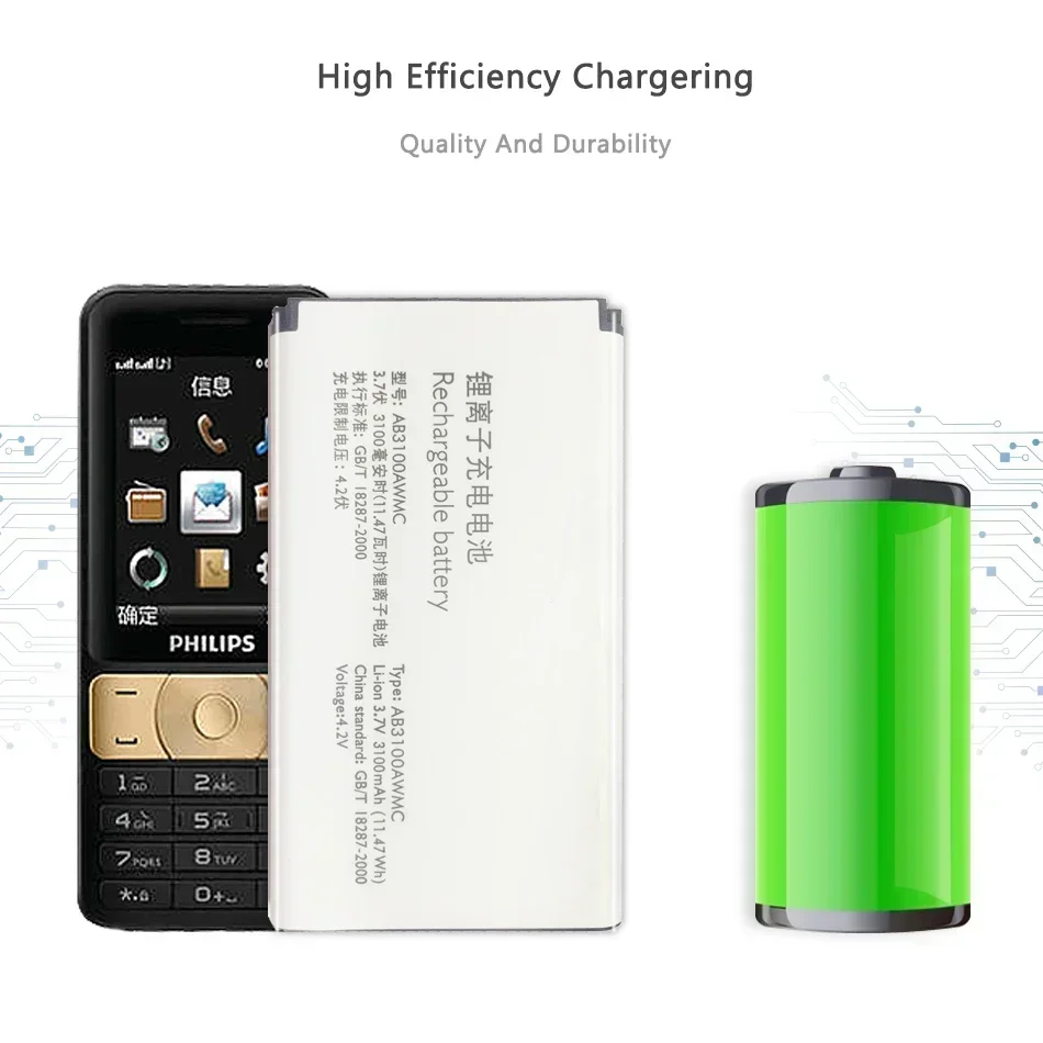 3100mAh AB3100AWMT AB3100AWMC Battery for Philips Xenium E560 CTE560 E181 E180 CTE181 CTE180 CTE180BK Mart +Tracking Number