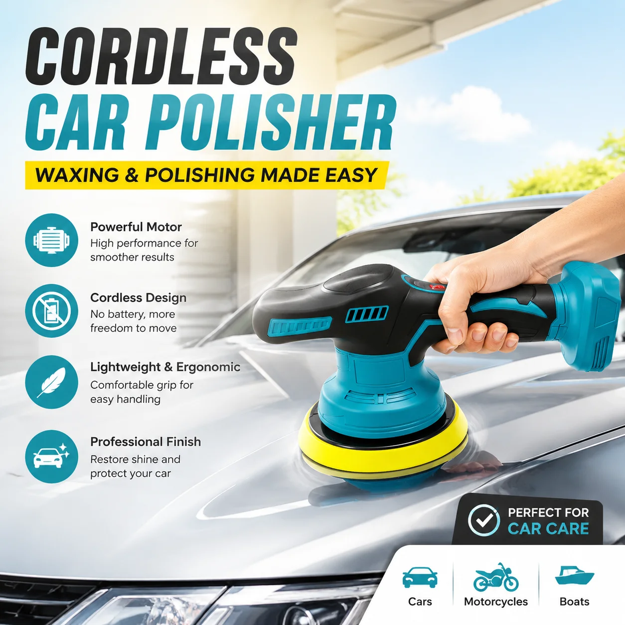 Wireless 18V Electric Car Polisher Rotary Buffer Machine for Auto Detailing Waxing Sanding Sealing Glazing Power Tool for Cars