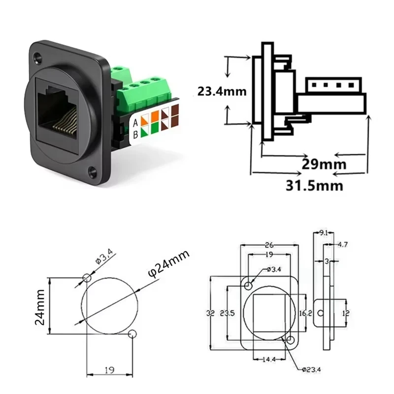 RJ45 CAT5E Network Cable Scoket Rj45 Panel Installation Module Network Cable Extender Cat 5 Panel Connector