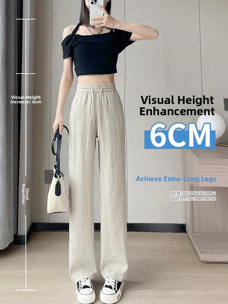 

Женские летние широкие брюки из тонкого ледяного шелка, хлопковые и льняные повседневные крутые брюки прямого кроя с высокой талией, девять очков, для поездок на работу