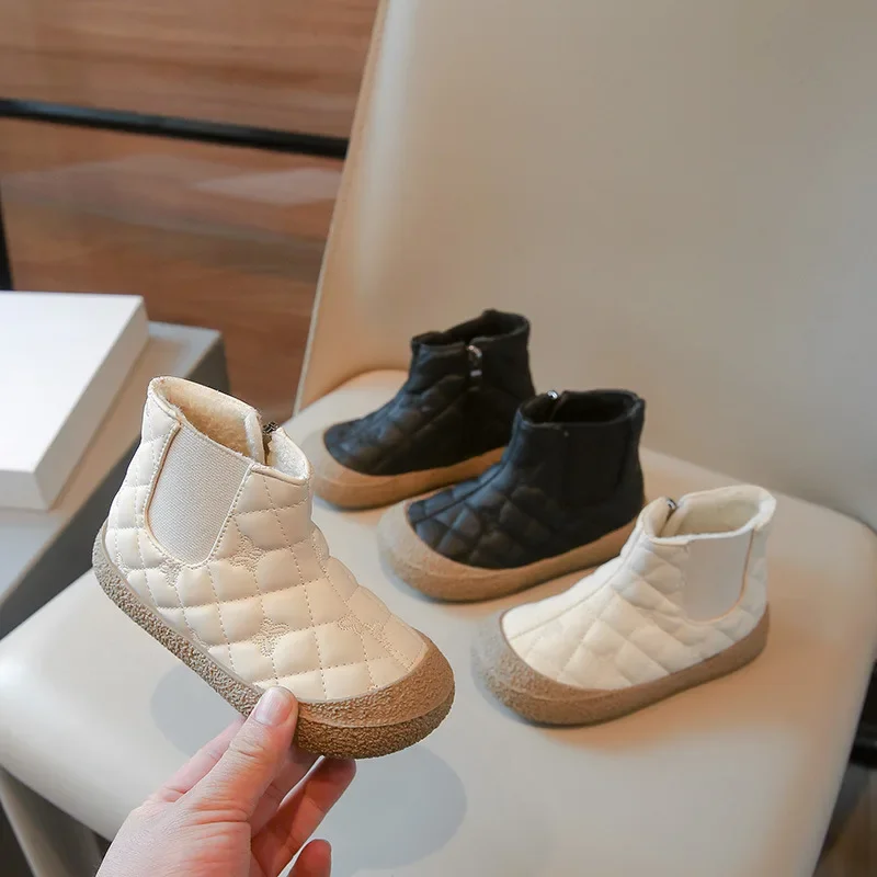 

2024 Winter Kids Snow Boots Fashion Embroidery Girls Short Boots Plush Warm Boys Baby Girl Shoes