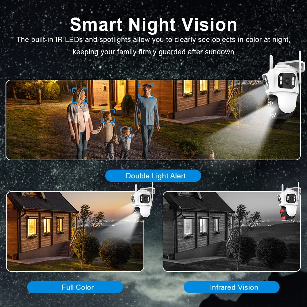 Cámara WiFi 6K de 12MP para exteriores, Zoom 10x, lente Triple, pantalla Triple, detección de cuerpo móvil de seguridad, vigilancia CCTV IP para