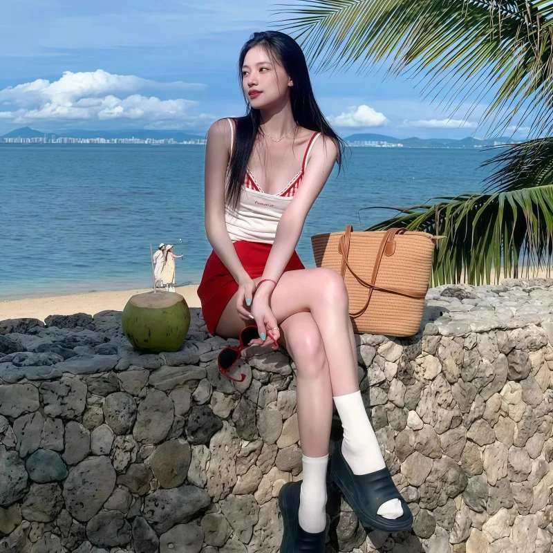 

Консервативный комплект бикини в корейском стиле, купальник из четырех предметов, повседневный купальный костюм для отпуска, чистое желание, купальный костюм для похудения для женщин