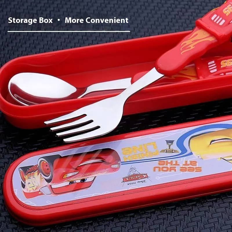 Set Sendok Garpu Mobil Lightning McQueen Baru, Peralatan Makan Stainless Steel yang Praktis, Produk Gaya Hidup Periferal Anime Kartun, Hadiah