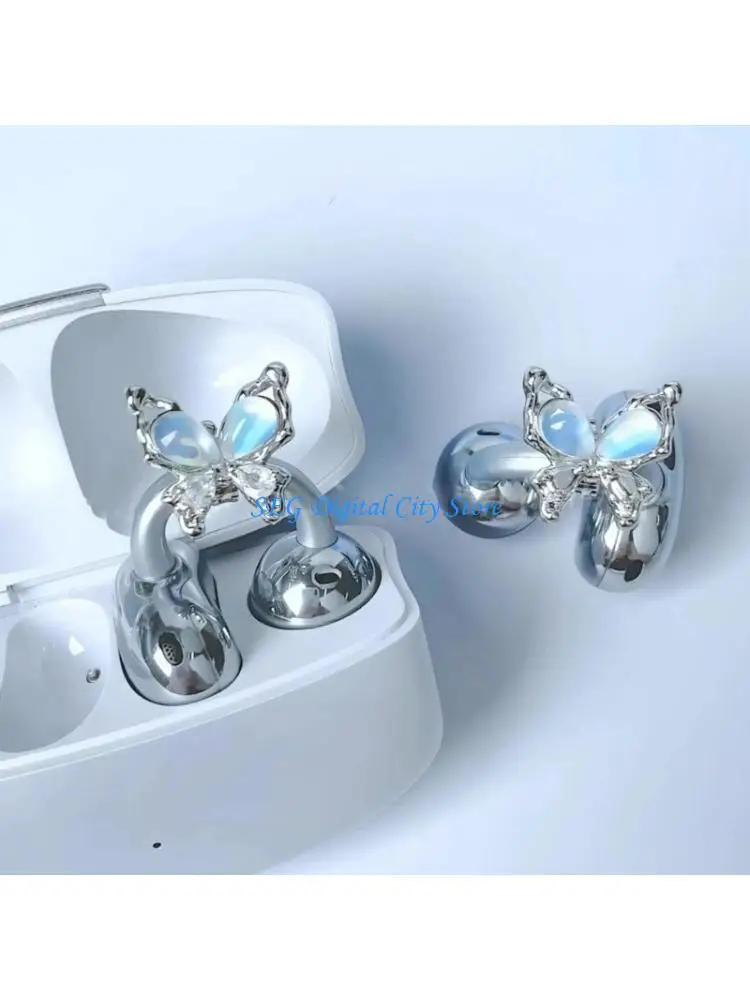 U75B Elegant Butterfly Ear Clip Metal Earphone Jewelry Decors For Multiple Headsets
