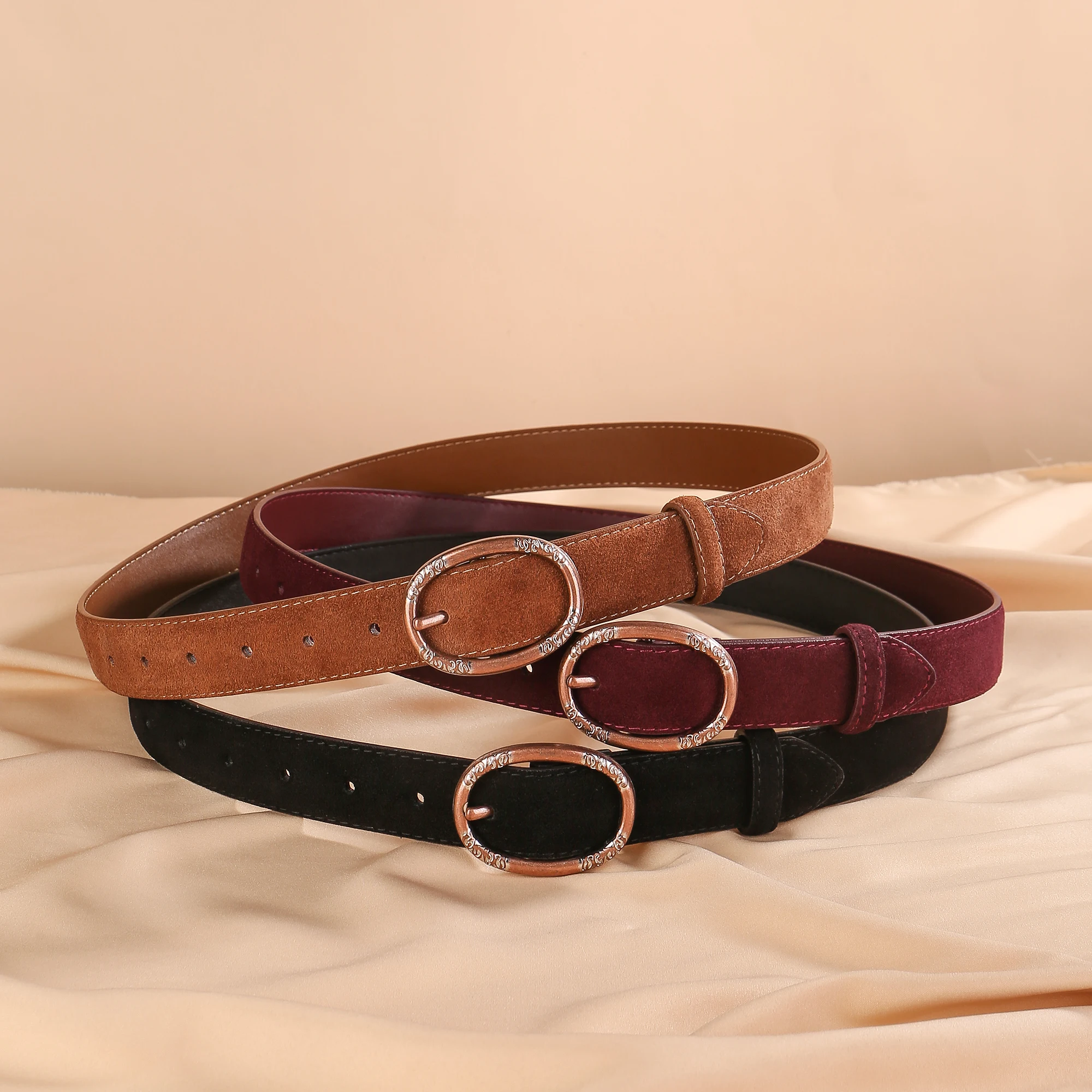 Premium Feeling Suede Belt for Women Trendy Metal Buckle Decorative Leather Belts to Pair with Jeans Skirts All-match Waistb