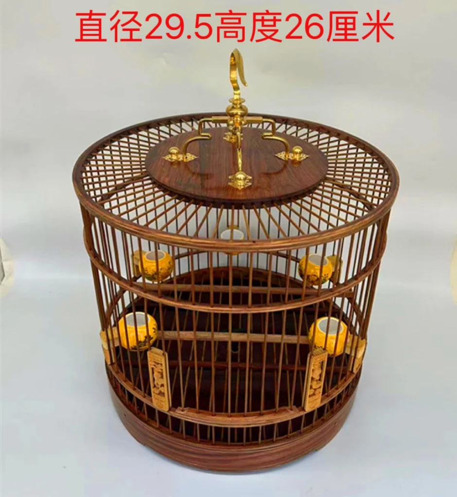 Ebony mahogany rosewood round cage red baby shell show eye yellow bird sesame material indigo chin bird cage drawer bottom water