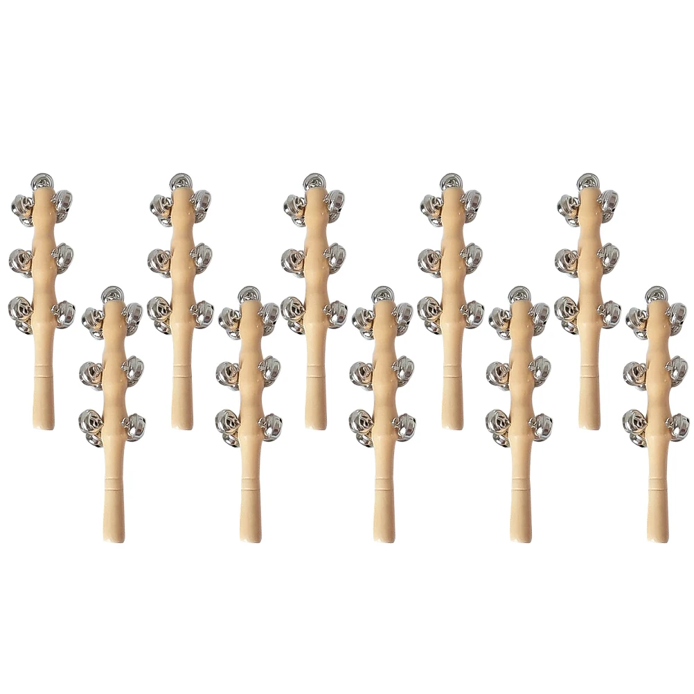 

10 Pcs Baby Wood Jingle Bell Hand Bells Smooth Surface Musical Instrument Educational Gifts for Kids