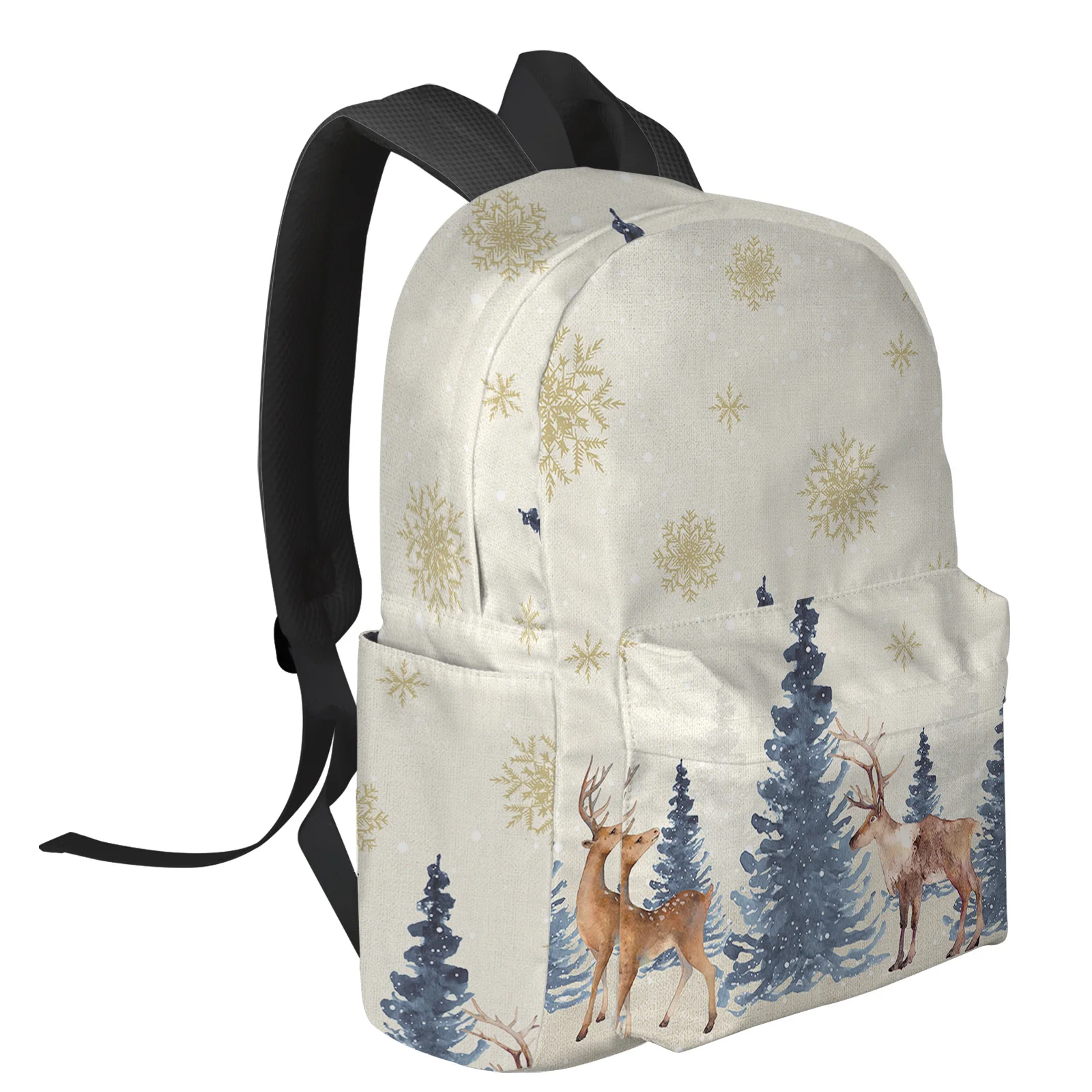 Christmas Tree Snowflake Elk Mochila Moda para Mulheres, Girl Travel Book Bags, Laptop Rucksack, Schoolbag, Laptop Bag, Inverno