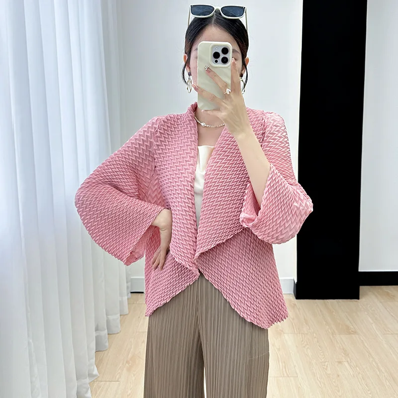 

Женский однотонный плиссированный кардиган ALSEY Miyake, офисный Кардиган с длинным рукавом и бриллиантами, осень 2024