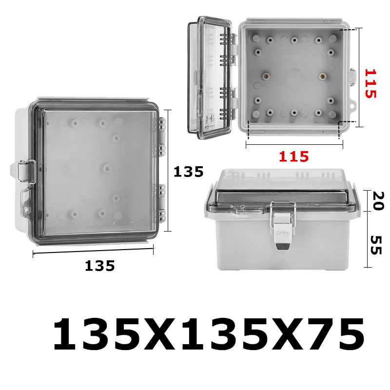 135×135×75mm Waterproof Enclosure Box With Hinged Transparent Cover For Outdoor Electric Projects IP67 Plastic Wire Terminal Box