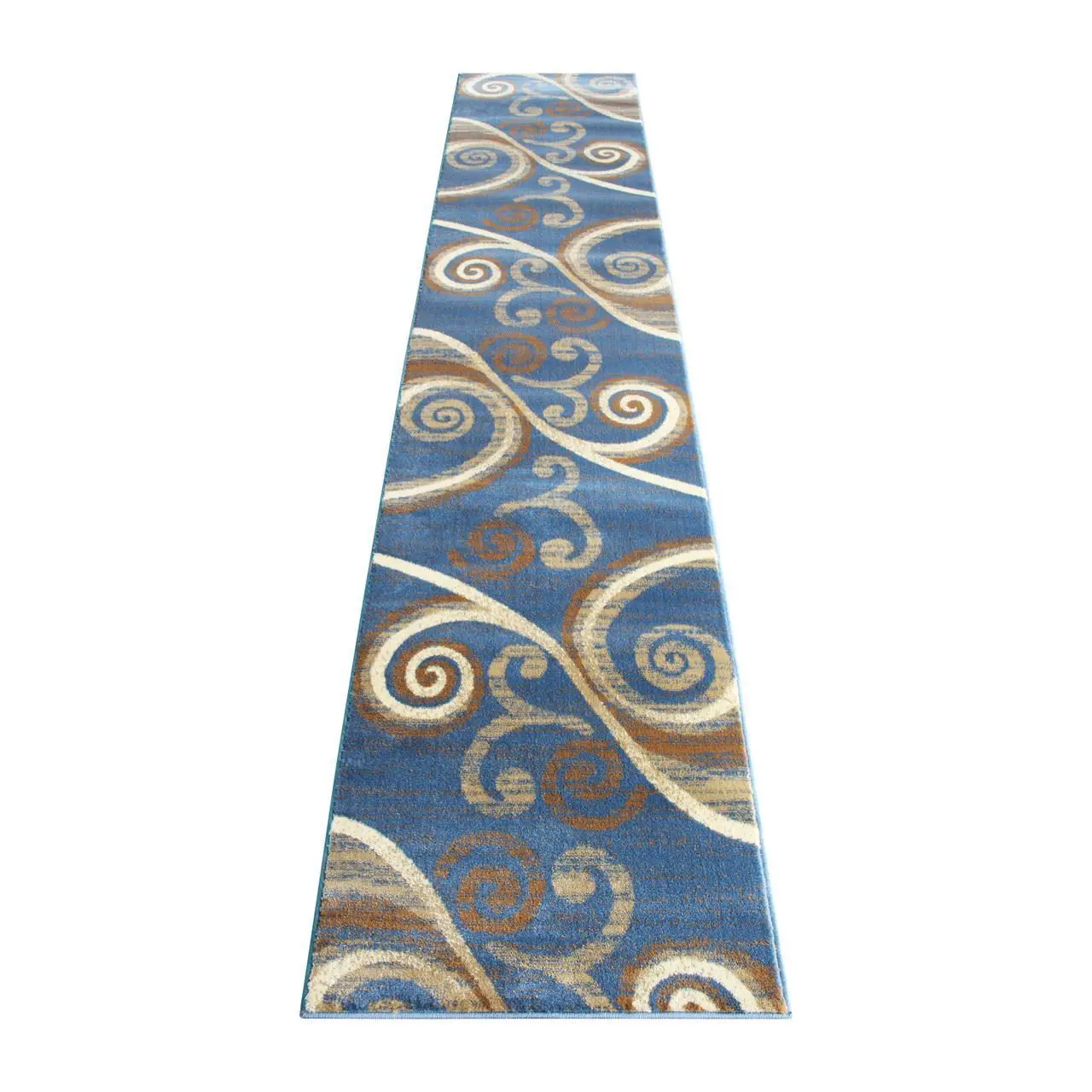 Valli Collection 2' x 11' Blue Abstract Area Rug - Olefin Rug with Jute Backing