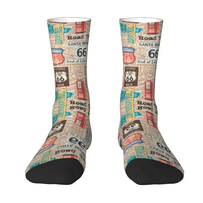 

Vintage Route 66 Map Men's Crew Socks Unisex Funny USA Highways Spring Summer Autumn Winter Dress Socks