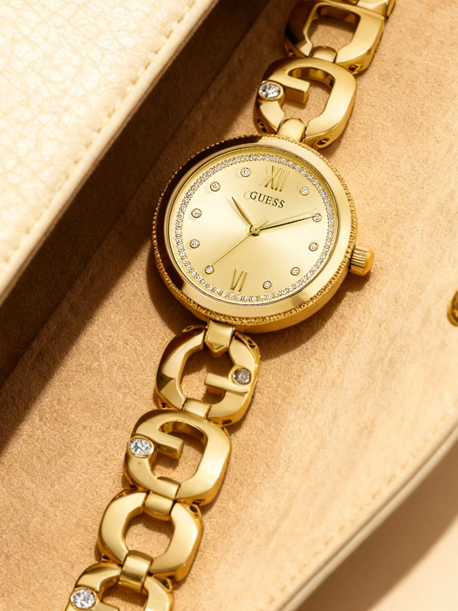 Guess Women’s Empower Analog Watch, Gold G-Link Bracelet Champagne Dial GW0759L2
