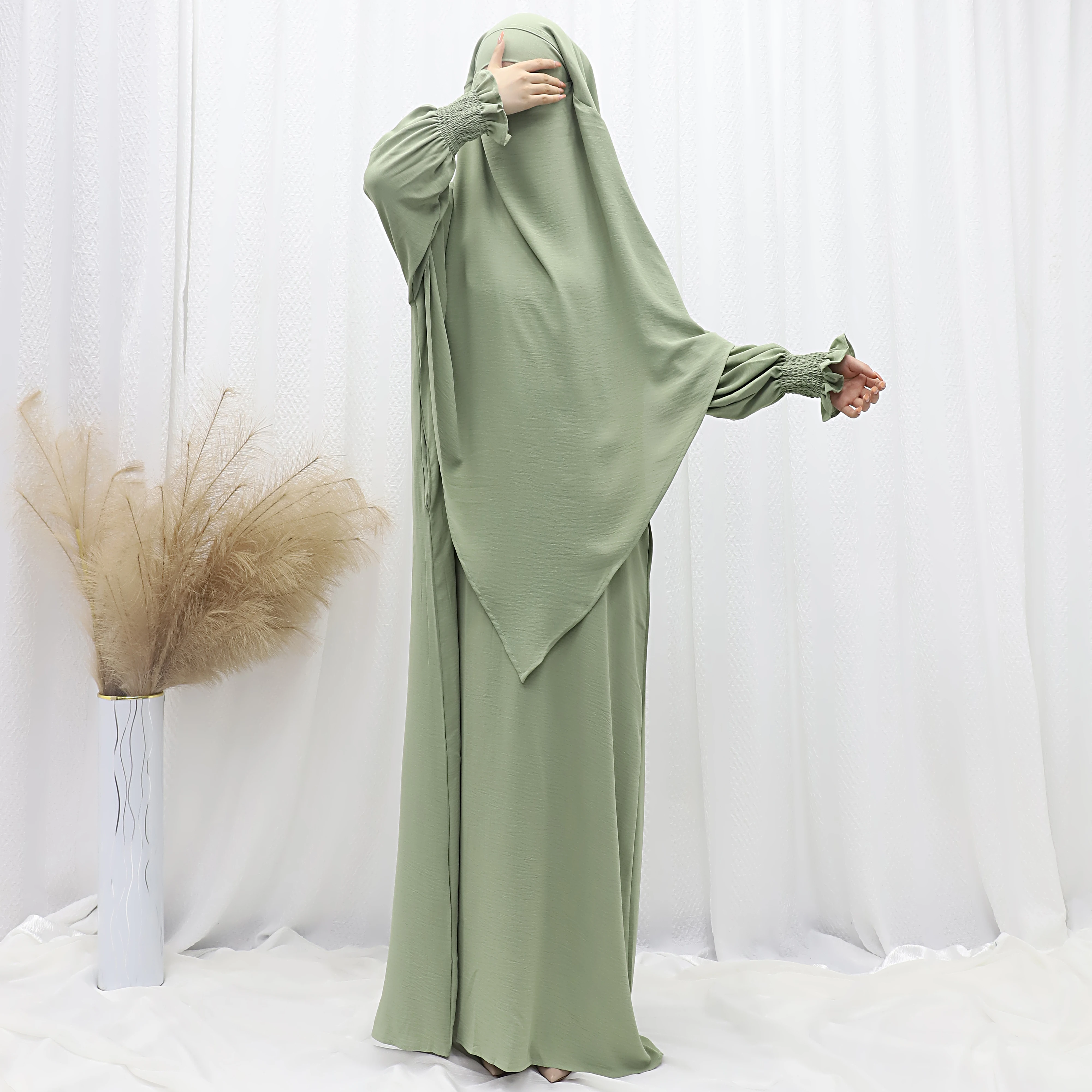 Abaya and Khimar Set Jilbab 2 Piece Ramadan Long Hijab Dress Muslim Prayer Clothes Jilbabs for Women Turkey Islam Dubai Outfit