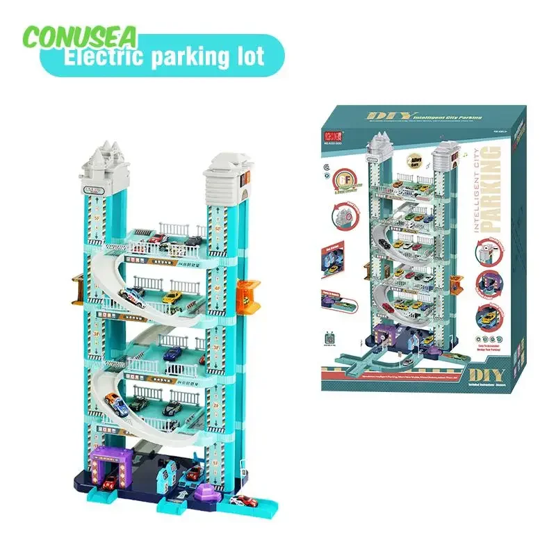 Juego de estacionamiento eléctrico grande de 97Cm, pista de coche de juguete, 6 pisos, colinas y modelo de elevación, juego de coches, juguetes educativos de montaje para niños
