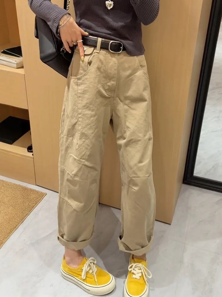 Summer Hot Sale American style Women Loose Fit Relaxed Khaki Pants Wide Leg Pant Work Fashion Casual Long Floor Length Trousers