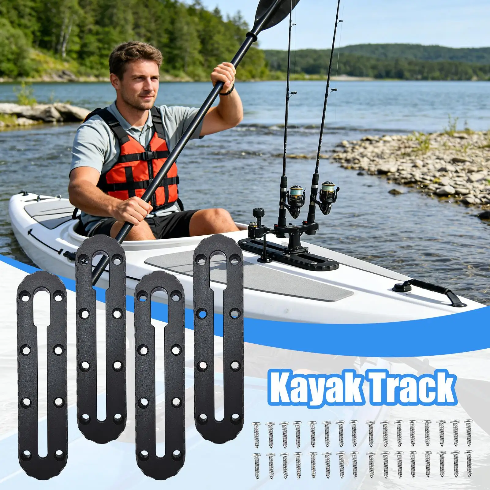 Kayak Track Mount With Screws 4 Pieces Universal Multifunctional Fishing Rod Holder Kayak Track For Fish Finder Cup Holder