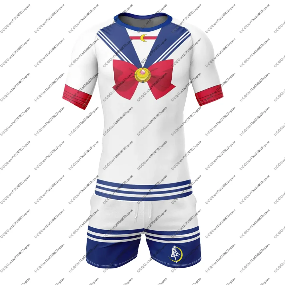 S-بحار القمر طفح الحرس ملابس رياضية الرجال الفتيان تي شيرت بنطال قصير تي شيرت السراويل البرازيلي جيو جيتسو الصالة الرياضية مجموعة 2 قطعة الخريف الشتاء