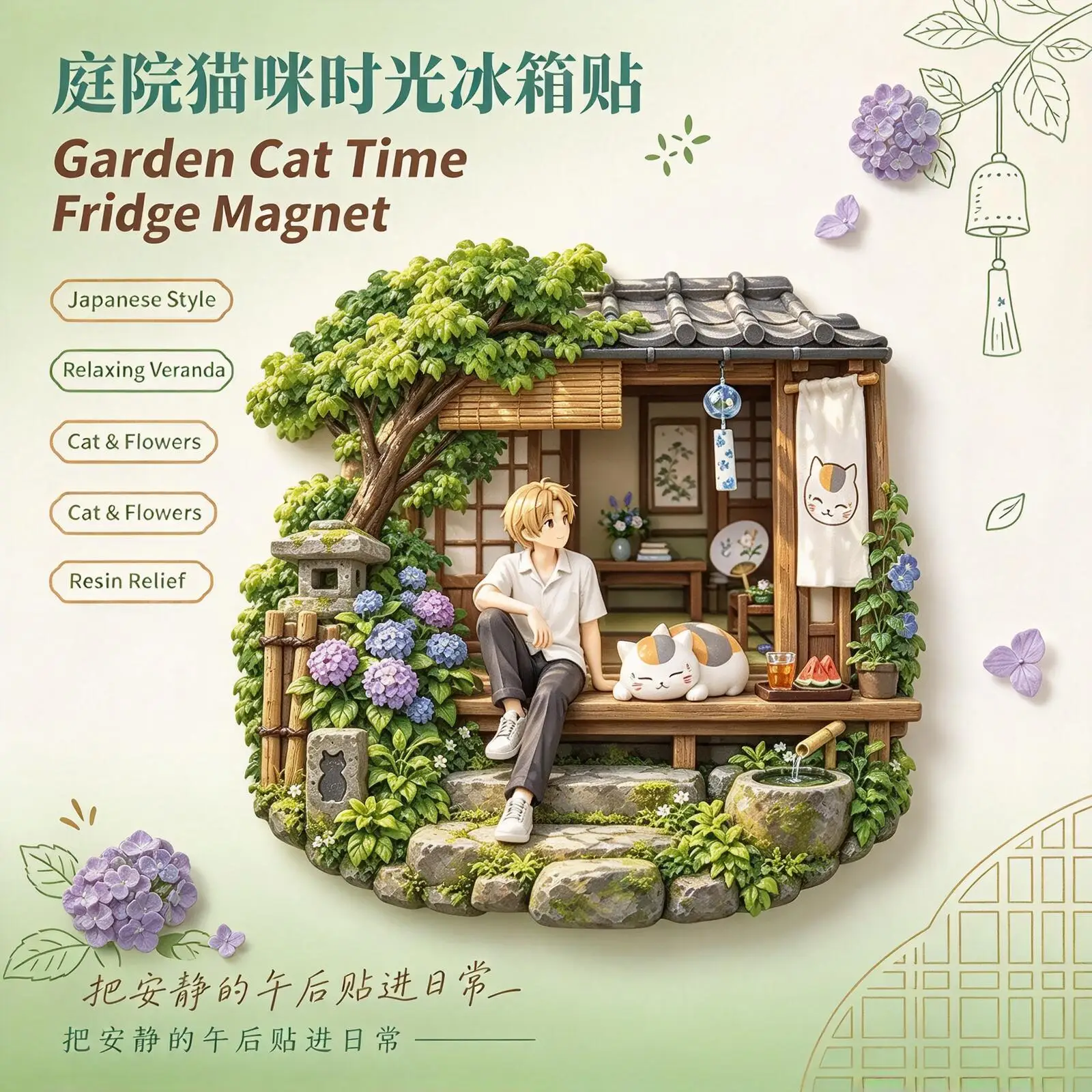 [Summer Garden] Resin 3D Relief Refrigerator Magnet Anime Natsume's Book Of Friends Cat Teacher
