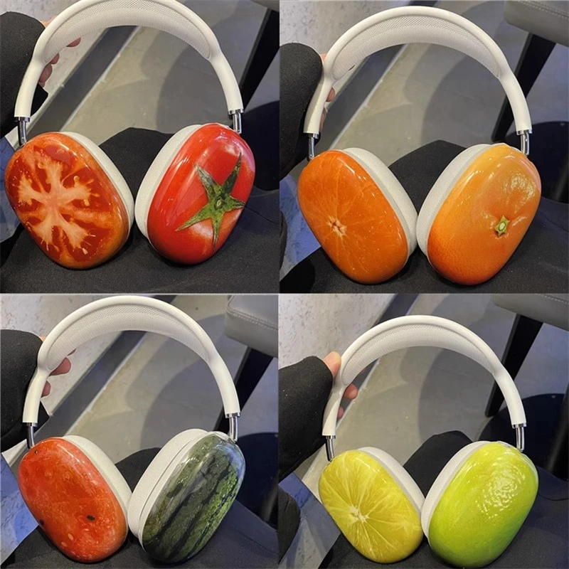 Green Fruit Series Y2K Airpods Max Headphones Case Cover 3D Resin Customized Airpods Cases Headphones Accessories Decoration