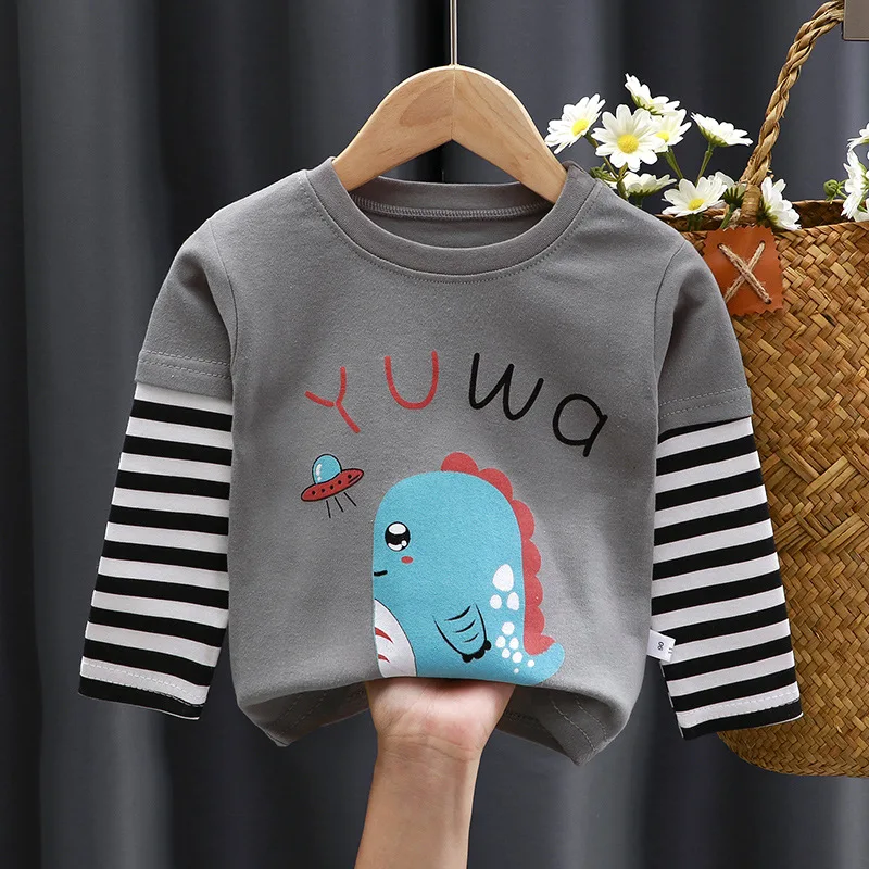 Spring and Autumn Children\'s New T-Shirt Boys and Girls Long-Sleeved Top Cartoon T-Shirt Bottoming Shirt Children\'s Clothing