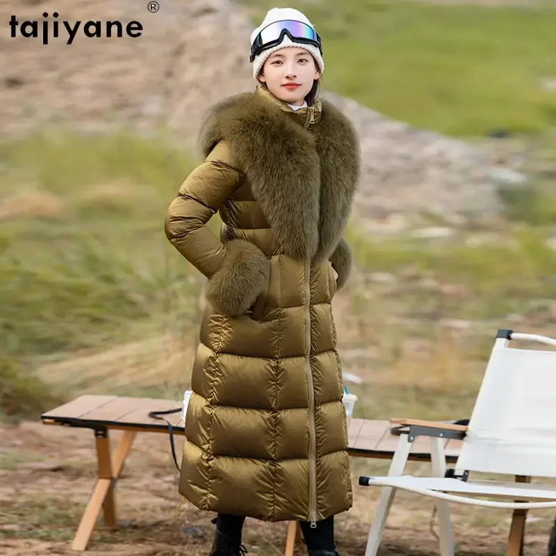 Tajiyane 95% White Duck Down Jackets for Women 2023 Luxury Fox Fur Collar Long Down Coats Thickened Parkas Slim Puffer Jacket