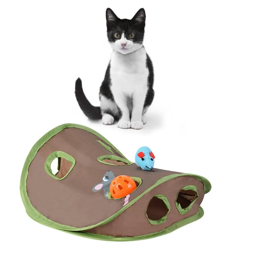 Cute Pet Cat Interactive Hide Seek Game 9 Holes Tunnel Mouse Hunt Intelligence Toy Pet Hidden Hole Kitten giocattoli pieghevoli