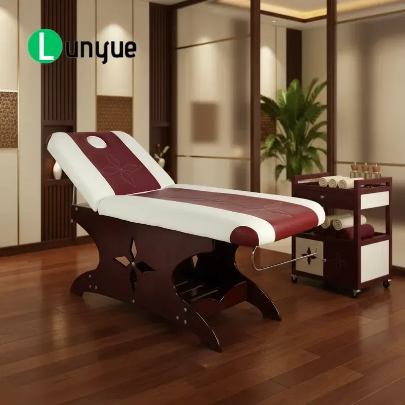 European Style Adjustable Wood Density Foam Full Body Beauty Spa Facial Massage Table Treatment Bed for Professional