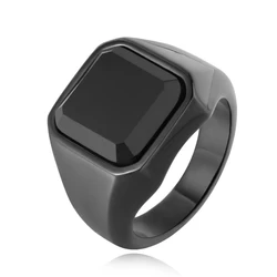Simple Square Ruby Men's Ring Rhinestone Stainless Steel Rings Retro Punk Male Jewelry