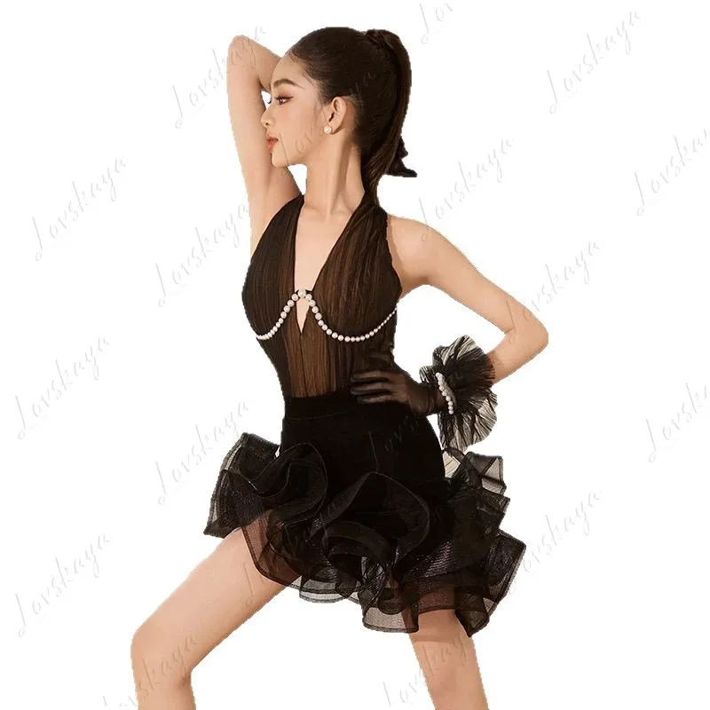 ชุดเดรสประดับมุกสุดหรูสำหรับการฝึกซ้อมเต้นละติน ให้เสน่ห์สง่างามสำหรับสาวๆ