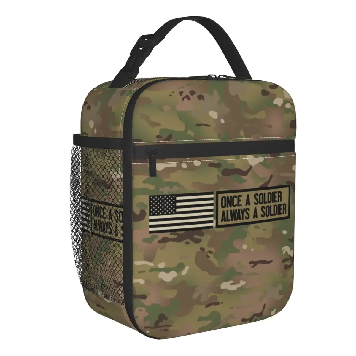 Once A Soldier Always A Soldier Insulated Lunch Bag School Camo Camouflage Army Portable Thermal Cooler Bento Box Children