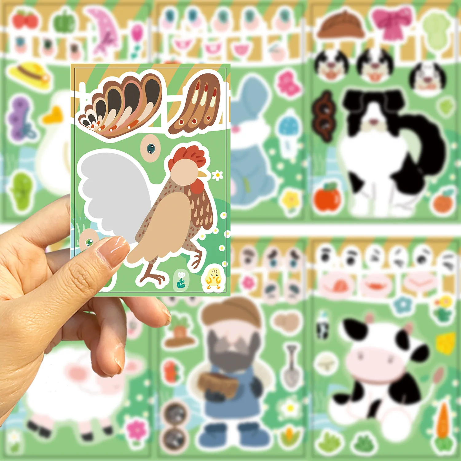 8/16PCS Farm Animal Children's Puzzle Stickers Cartoon Hand Account Material Phone Laptop Water Cup Luggage Waterproof Sticker