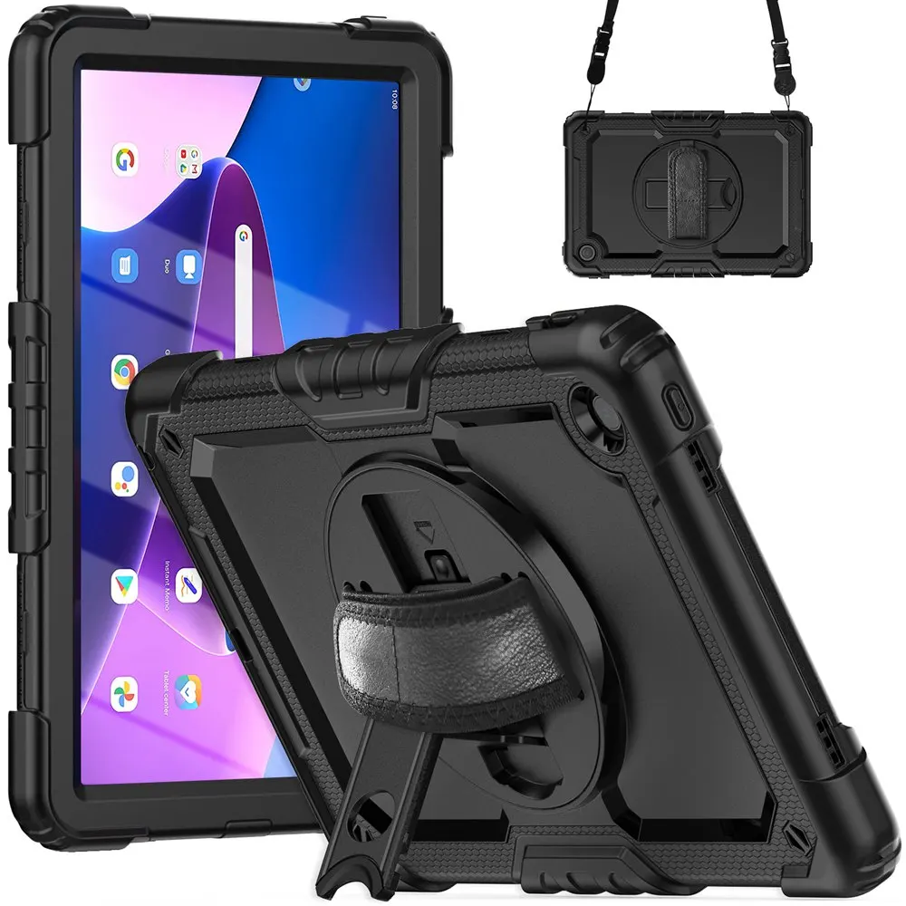 

Hand Strap Shoulder Strap Kickstand Rugged Case For Lenovo Tab M10 Plus 3rd Gen 10.6" 2022 TB125U TB128FU with Screen Protector