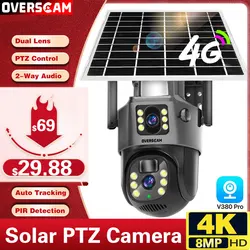 Уличные PTZ IP-камеры V380 Pro CCTV на солнечной батарее, 4G SIM-карта, солнечная Беспроводная двойная линза, 4K 8 Мп, встроенная батарея, безопасное и автоматическое отслеживание