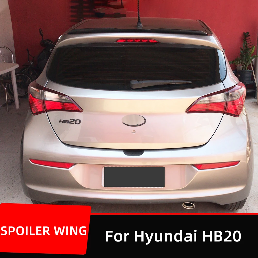 For Hyundai HB20 Hatchback Rear Roof Trunk Lid Car Spoiler Wings Glossy Black Carbon Universal Exterior Accessories Parts