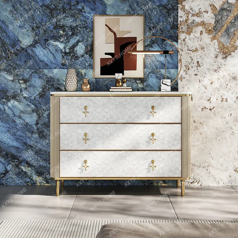 

L modern six-chest cabinet entrance storage light luxury shell drawer living room storage decorative cabinet solid wood