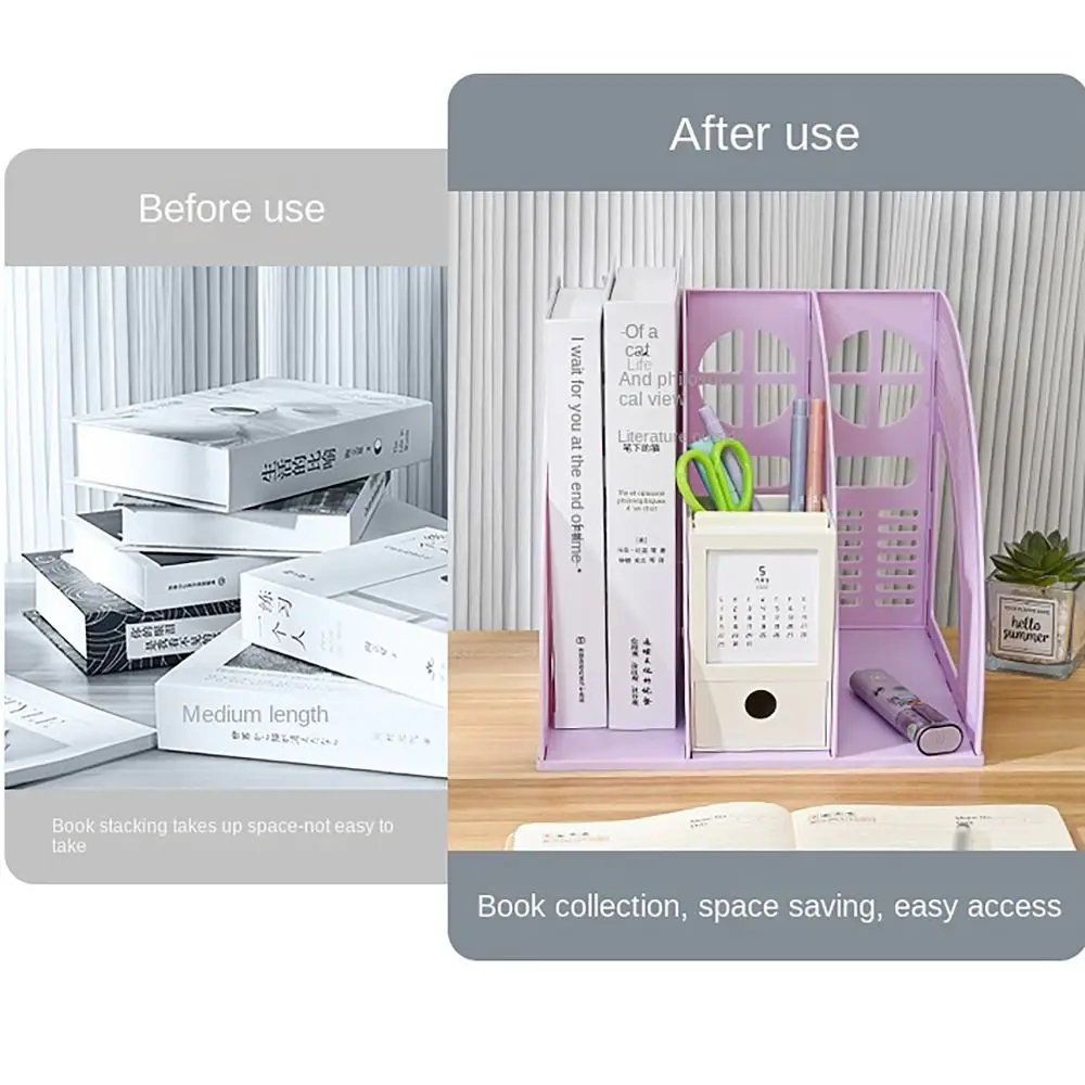 Durable Morandi Color Bookends Double Side Handles Desk Organizer Tabletop File Holder Divided Book Stand for Student Office