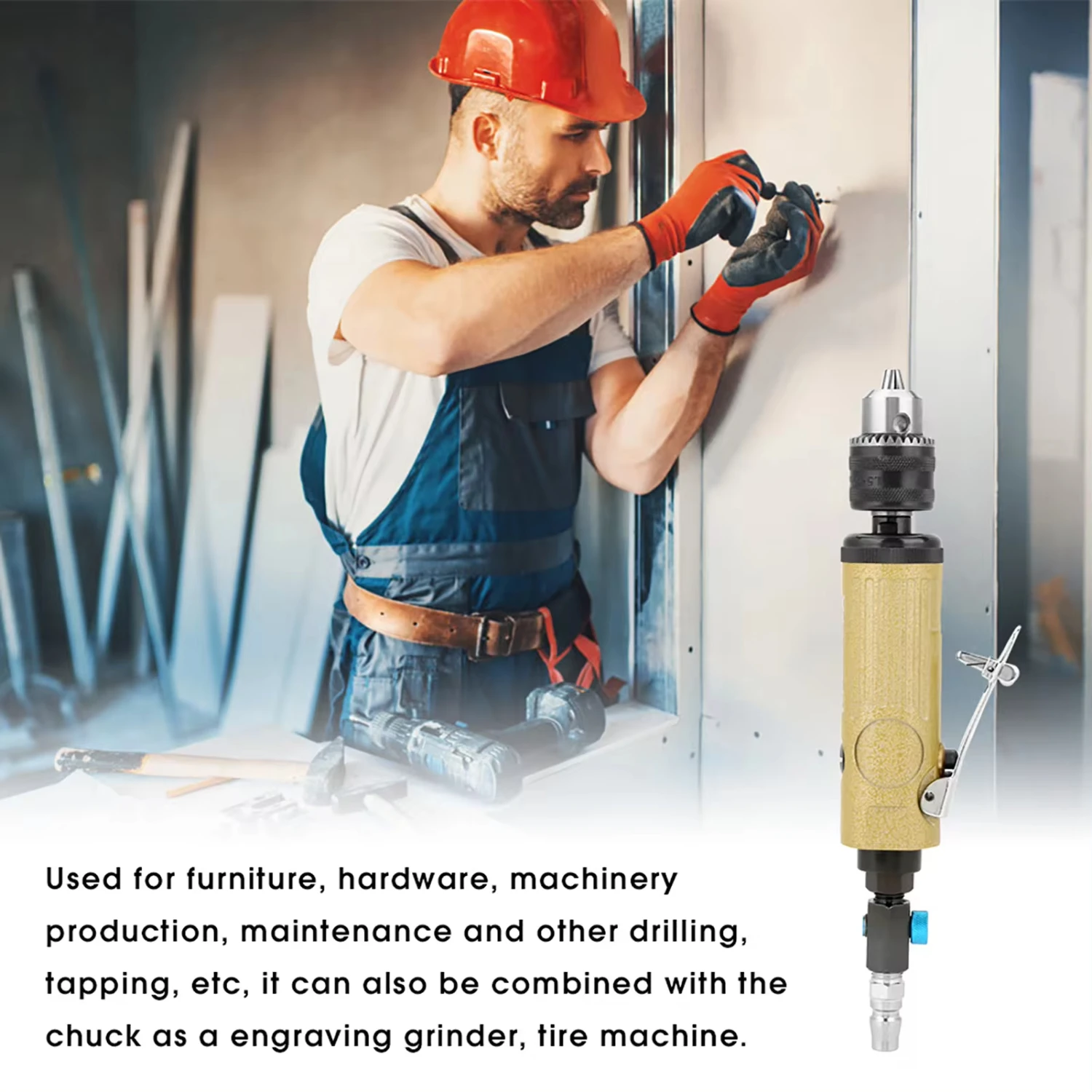 High Speed Straight Air Power Drill Pneumatic Tool - 22000rpm
