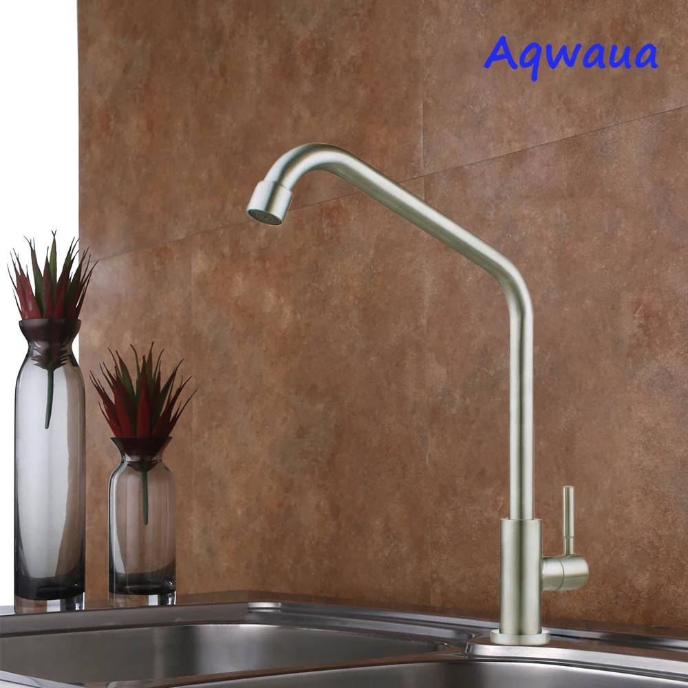 Aqwaua Single Handle Kitchen Faucet SUS304 Stainless Steel Long Neck Cold Water Tap for Kitchen Sink