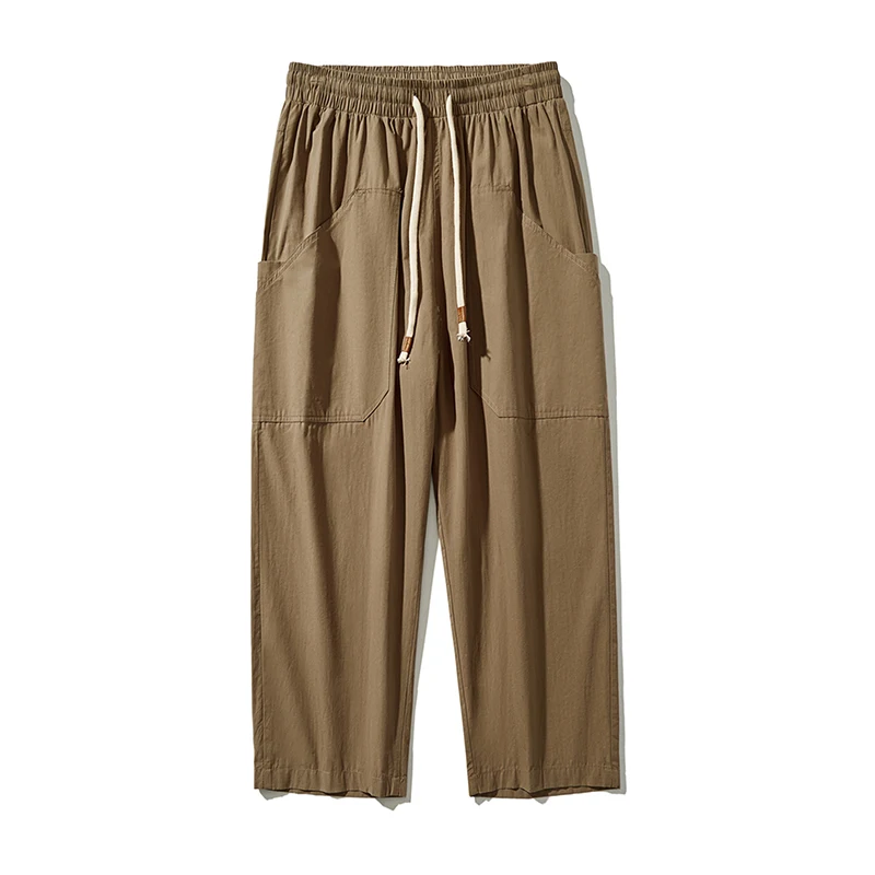 Summer Thin Cotton Pants Men Fashion Retro Casual Pants Men Japanese Streetwear Hip-hop Loose Wide Leg Pants Mens Trousers