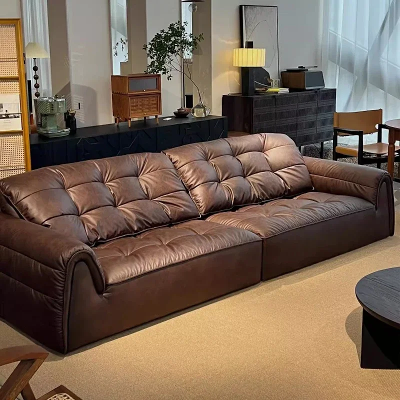 ForNew leather cloth retro sofa oil wax leather down sofa medieval living room mix and match