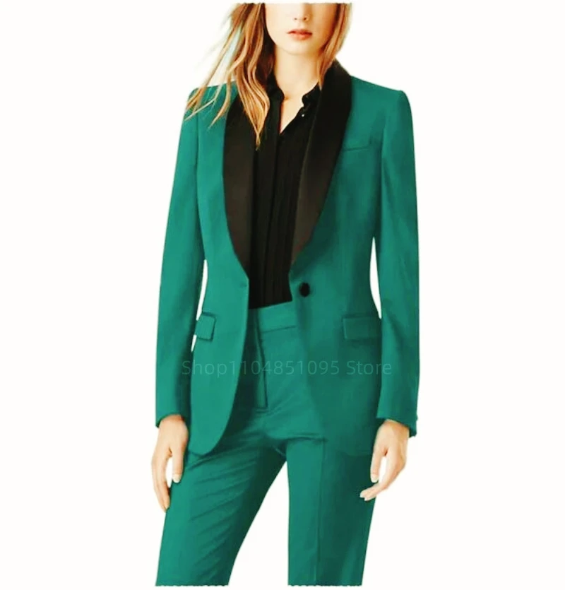 Conjuntos de pantalones verdes para mujer con chaqueta, 2 piezas, chal de un solo pecho, solapa, chaqueta ajustada, conjunto completo de trajes elegantes para oficina para mujer