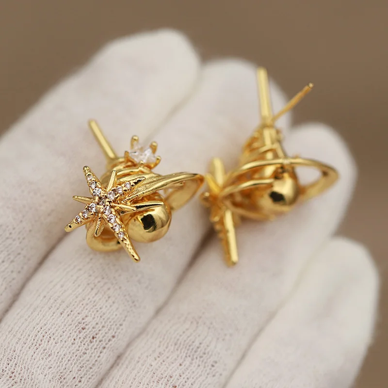 New Sight Design Luxury Crystal Star Stud Earrings for Women Fashion Brand Jewelry Unique Zirconia Geometric Earrings